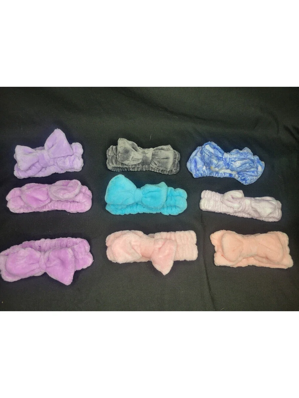 Lot of 9 Assorted Makeup Headband Soft Plush Pink Black Lavender Blue